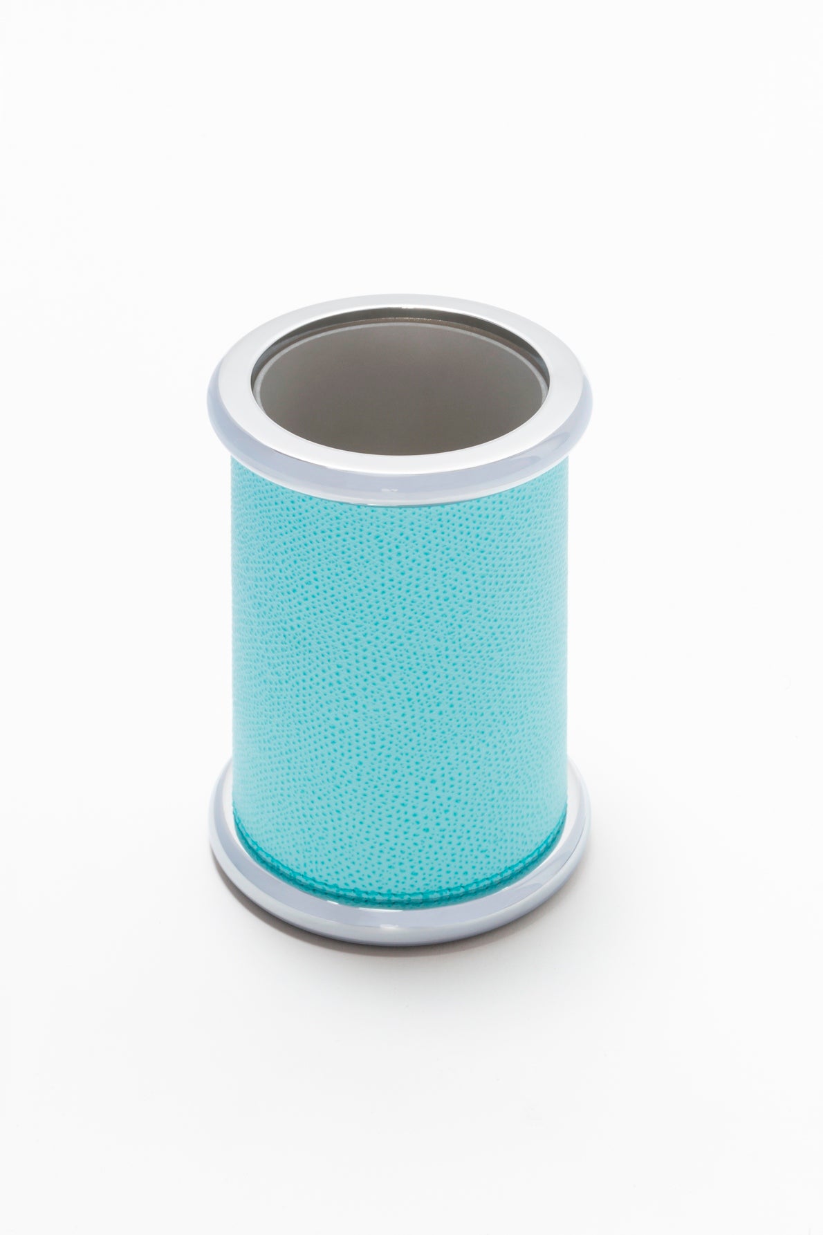 Giobagnara Ravello toothbrush holder | Part of the Ravello bathroom collection | Leather-covered metal structure with soft contours and refined detailing | Features a non-slip waterproof rubber base | Available in chrome, bronze, or brass finishes | Bathroom accessories | 2Jour Concierge, your luxury lifestyle shop