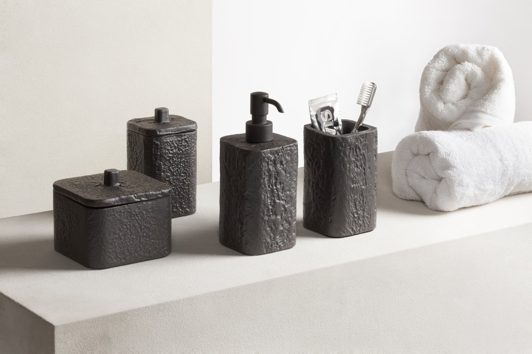 Giobagnara Riace Soap Dispenser | Part of the Riace Imperfect Bronze Bathroom Set | Cast aluminum structure with burnished bronze finish and natural surface imperfections | Features a non-slip waterproof rubber base | A modern and primal design that exudes charm | Bathroom Accessories | Product Code: HA697 | 2Jour Concierge, your luxury lifestyle shop