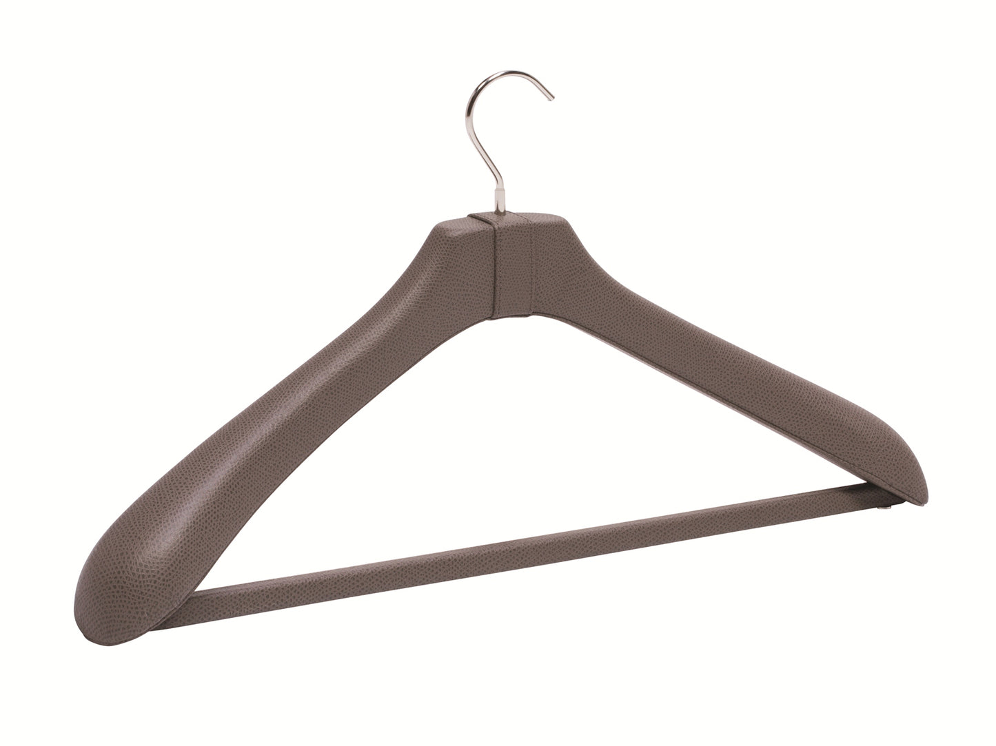 Klassischer, lederbezogener Kleiderbügel aus Holz