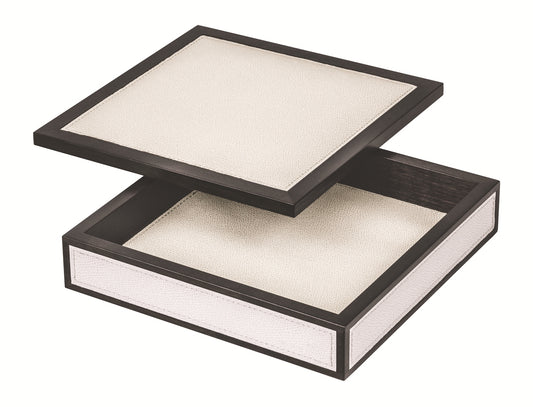 Giobagnara Milano Trinket Box | Maple structure with embedded leather and removable lid featuring a padded surface | Home Decor and Storage | 2Jour Concierge, your luxury lifestyle shop