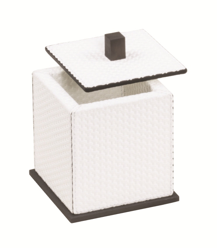 Giobagnara Firenze Box | Leather-Covered Wood Structure | Metal Base Frame | Metal Handle in Three Finishes | Removable Lid | Non-Slip Waterproof Rubber Base | Part of Firenze Bathroom Set | Perfect for Yacht Decor | Available exclusively at 2Jour Concierge