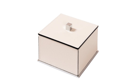 Firenze Leather-Covered Wood Trinket Box With Lid Square Small