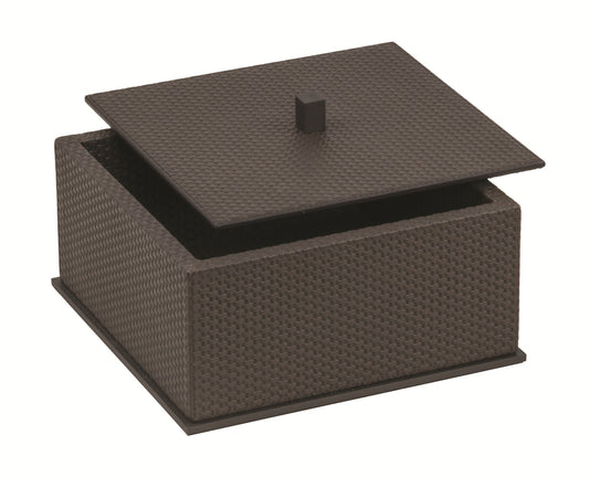Giobagnara Firenze Box | Leather-Covered Wood Structure | Metal Base Frame | Metal Handle in Three Finishes | Removable Lid | Non-Slip Waterproof Rubber Base | Part of Firenze Bathroom Set | Perfect for Yacht Decor | Available exclusively at 2Jour Concierge