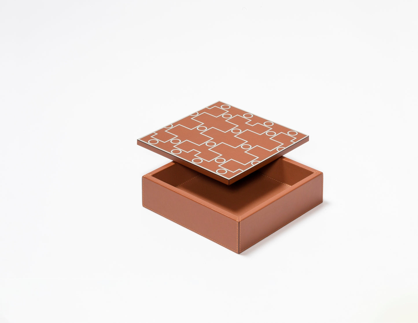 Giobagnara San Marco Trinket Box Square | Printed leather design inspired by Venetian details, leather-covered wood structure with removable lid | Combines historic legacy with modernity | Home Decor, Storage, and Collectibles | 2Jour Concierge, your luxury lifestyle shop