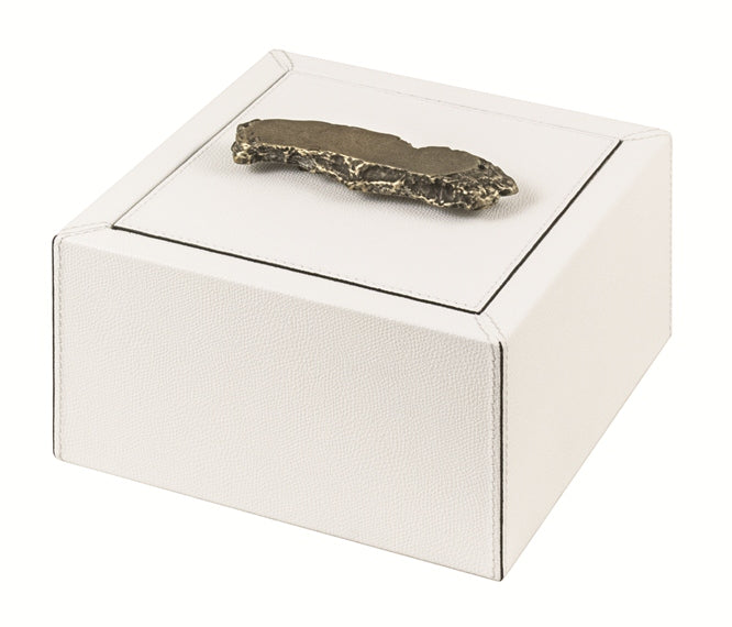 Giobagnara Ambra Trinket Box Square | Leather-Covered Wood Base and Handles with Bronze Finish | Cavity Allows for Simple Stacking | Explore a Range of Luxury Home Accessories at 2Jour Concierge, #1 luxury high-end gift & lifestyle shop