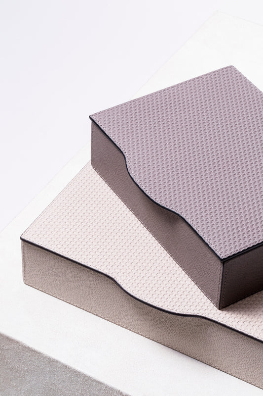Giobagnara Luna Trinket Box | Leather-covered wood structure with hinged lid | Available in square, rectangular, and long rectangular shapes | Home Decor and Storage | 2Jour Concierge, your luxury lifestyle shop