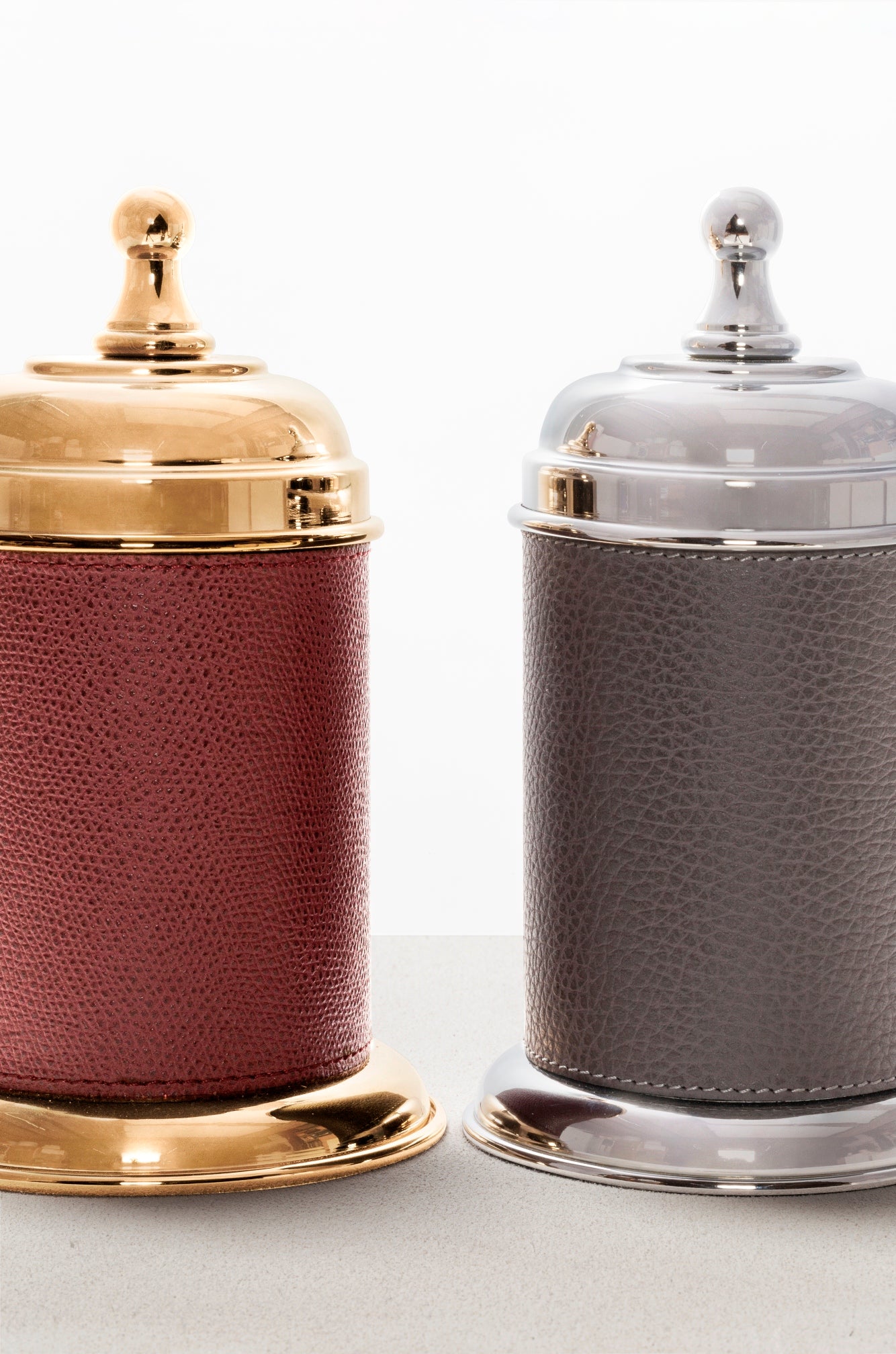 Dubai Round Leather-Covered Metal Box Small