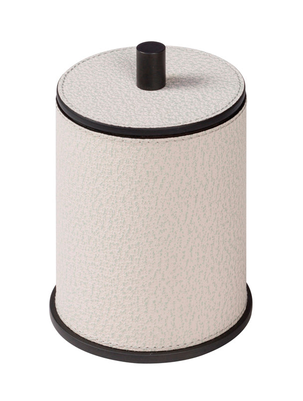 Giobagnara Positano storage box | Leather-covered brass container available in small or large version | Includes matching lid and non-slip waterproof rubber base | Sophisticated functionality for bathroom storage | Available in chrome, bronze, or brass finishes | Bathroom accessories | 2Jour Concierge, your luxury lifestyle shop