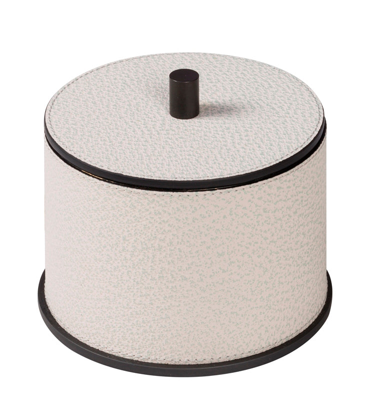 Giobagnara Positano storage box | Leather-covered brass container available in small or large version | Includes matching lid and non-slip waterproof rubber base | Sophisticated functionality for bathroom storage | Available in chrome, bronze, or brass finishes | Bathroom accessories | 2Jour Concierge, your luxury lifestyle shop