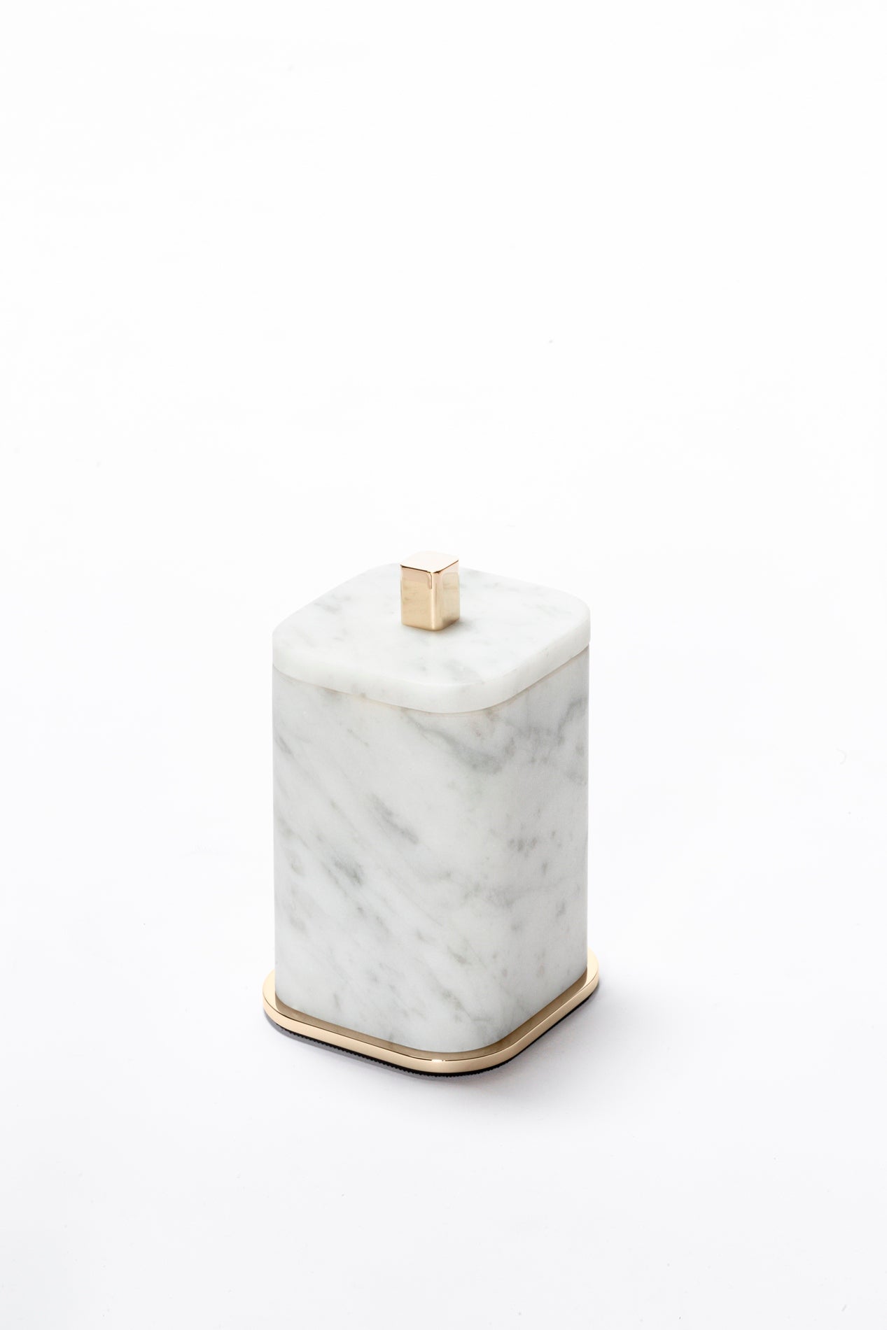 Giobagnara Polo Marble Bathroom Box | Marble Structure with Brass Base Frame | Non-Slip Waterproof Rubber Base | Part of Polo Marble Bathroom Set | Iconic Silhouette with Rounded Corners | Unique and Exclusive Design | Explore the Polo Marble Bathroom Collection at 2Jour Concierge, #1 luxury high-end gift & lifestyle shop