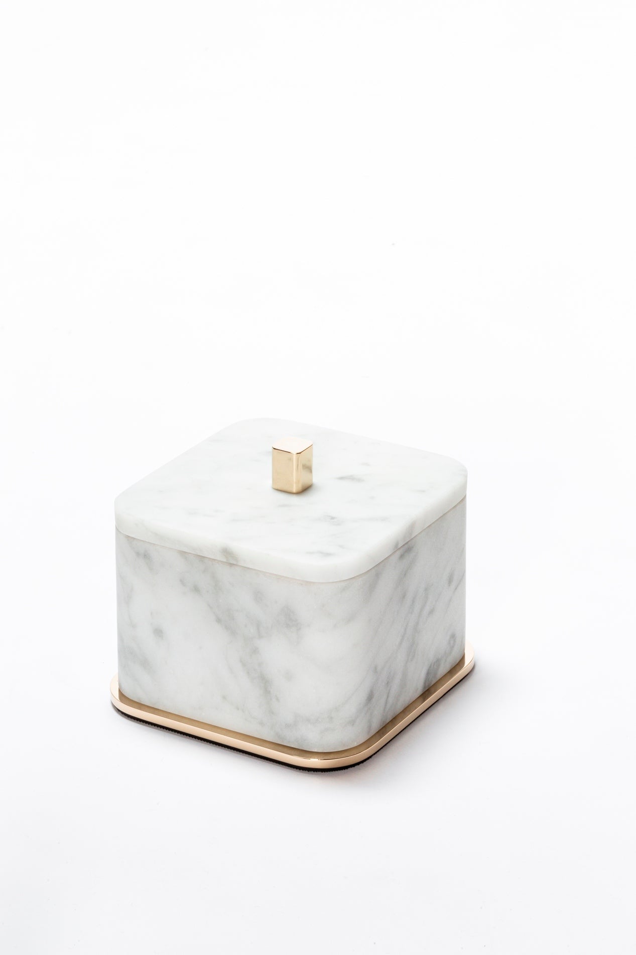 Giobagnara Polo Marble Bathroom Box | Marble Structure with Brass Base Frame | Non-Slip Waterproof Rubber Base | Part of Polo Marble Bathroom Set | Iconic Silhouette with Rounded Corners | Unique and Exclusive Design | Explore the Polo Marble Bathroom Collection at 2Jour Concierge, #1 luxury high-end gift & lifestyle shop
