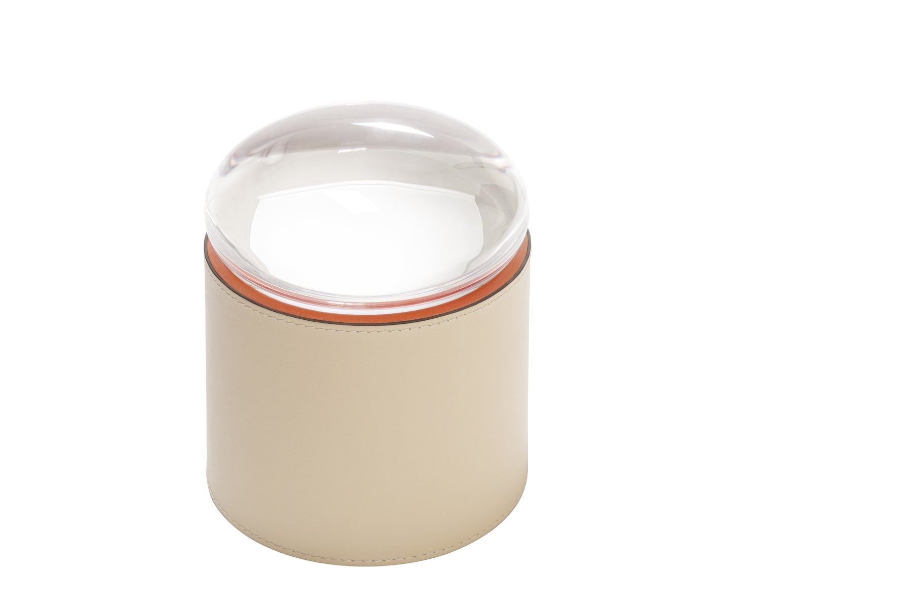 Giobagnara x Stephane Parmentier Dew Box Round | Leather-covered wood structure with an enchanting plexiglass lid resembling dewdrops, creating a magnifying lens effect | Available in three sizes, elevating small trinkets into precious jewels | Home Decor and Storage | 2Jour Concierge, your luxury lifestyle shop