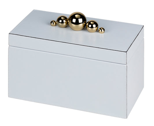 Champagne 5 Spheres Box by Giobagnara x Stephane Parmentier | A striking contrast of pure geometric forms, featuring a prism-shaped box and golden spheres as decorative handles | Inspired by the architecture of Etienne-Louis Boullée and the surrealist sculptures of Pol Bury | The golden spheres elevate the box into a high-decoration element | Home Decor and Storage | 2Jour Concierge, your luxury lifestyle shop