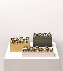 x Stephane Parmentier Champagne Leather-Covered Mixed Spheres Trinket Box, Square Tall