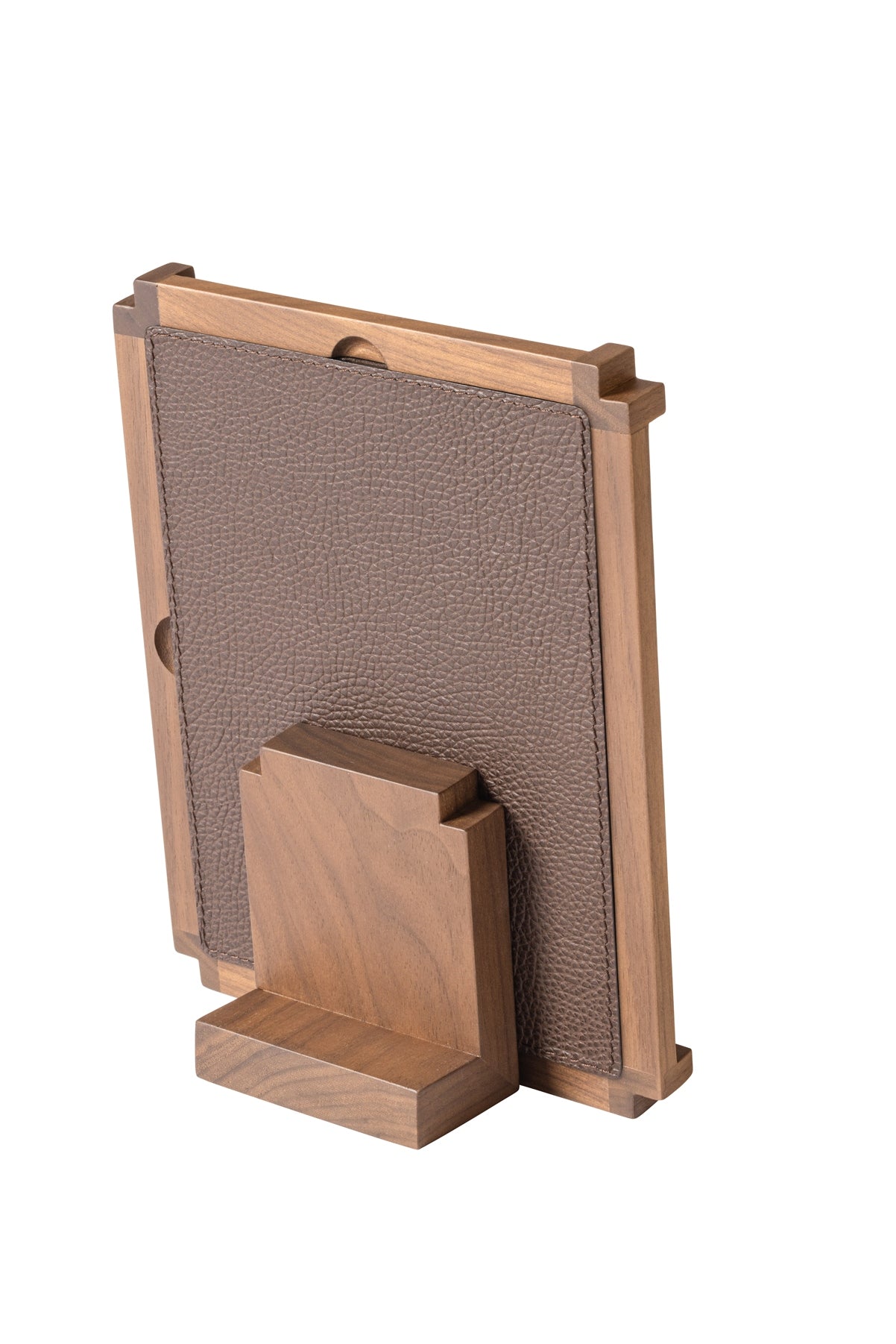 Giobagnara Structura Leather & Wood Picture Frame | Minimal design with distinctive "L" shaped corners | Combines wood and the finest Italian leather for perfect aesthetic balance | Magnetic back support allows for horizontal or vertical display | Elegant and versatile accessory | Home Decor and Accessories | 2Jour Concierge, your luxury lifestyle shop