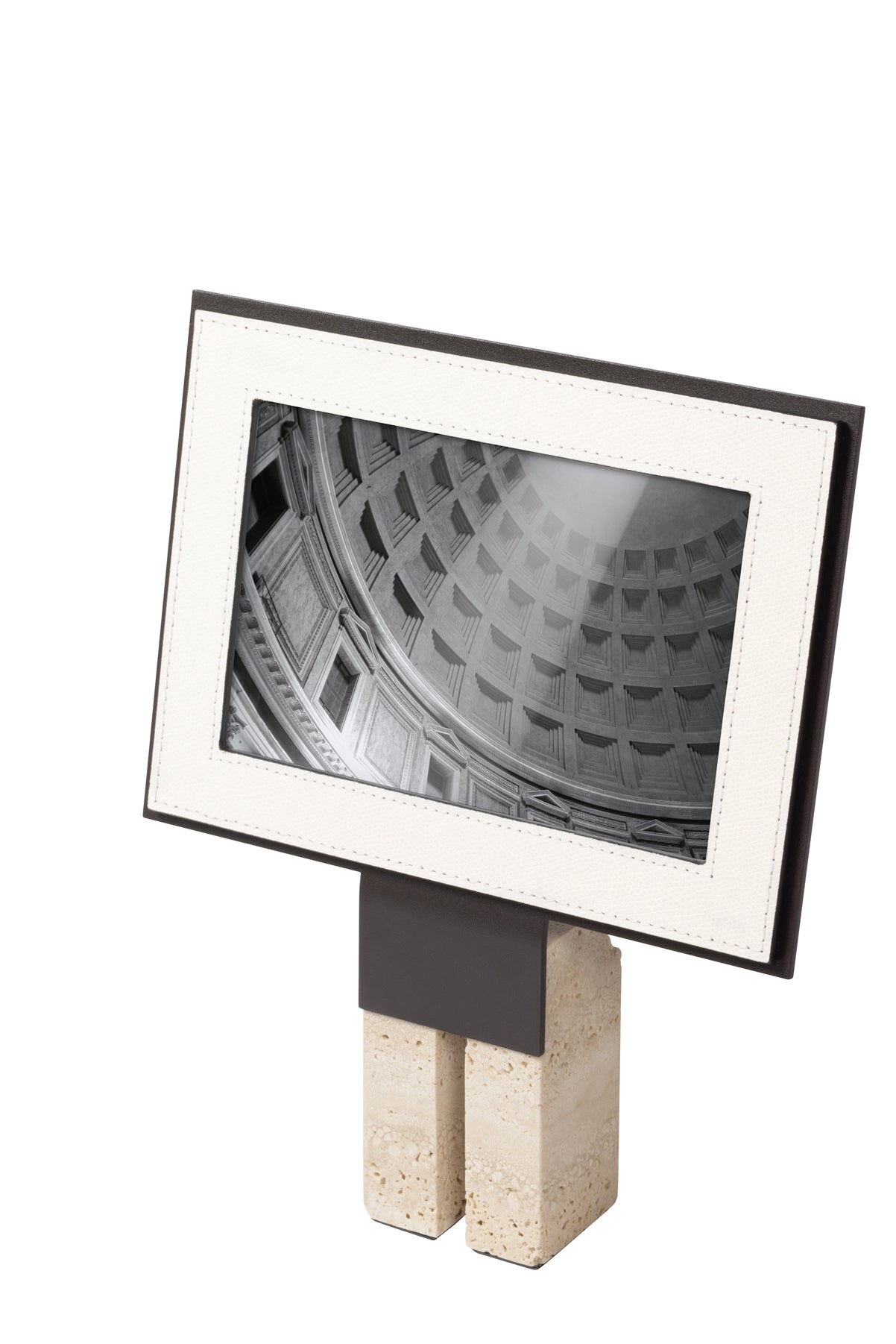 Pillar Metal & Marble Picture | Menu Frame Stand w Leather Inserts