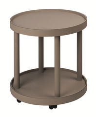 Polo Trolley Two Levels: Leather-Covered Wood, Removable Top Tray, Round