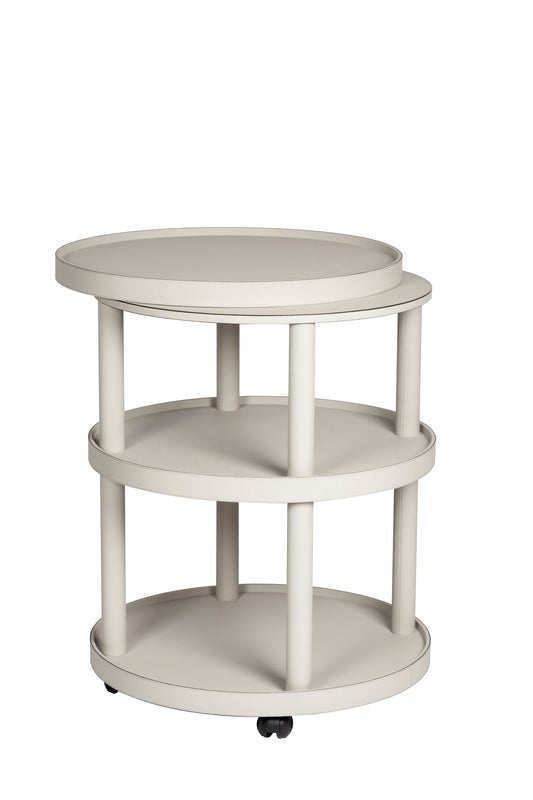 Chariot de polo à trois niveaux : bois recouvert de cuir, plateau supérieur amovible, rond