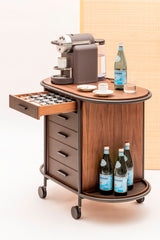 Arcade Coffee and Tea Cart Table: Wood w Leather Inserts and Metal Frame