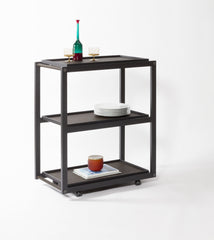 Jeremy Wood Serving Trolley with Leather and Metal Inserts, Three Levels