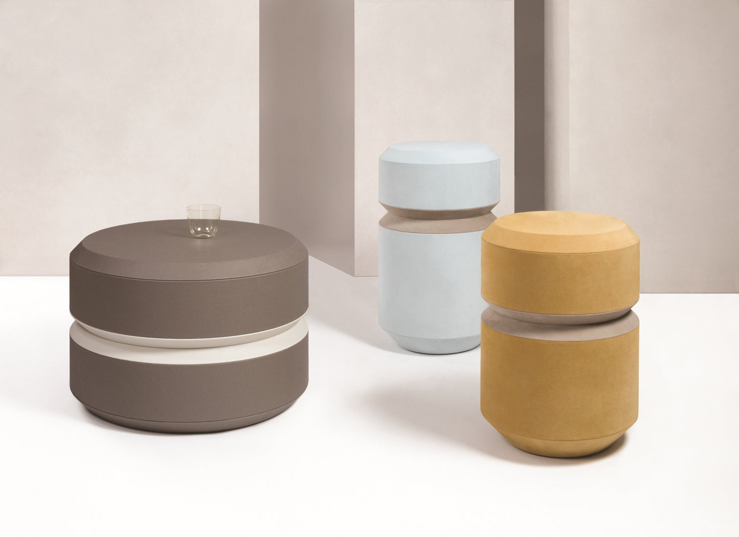 Giobagnara x Stephane Parmentier Yoyo Stool | Bold volumes inspired by Art Deco and Kubrick's Space Odyssey | Versatile as stools or side tables, making them statement pieces for various spaces | Carved motif showcases exceptional craftsmanship and execution | Home Decor and Furniture | 2Jour Concierge, your luxury lifestyle shop