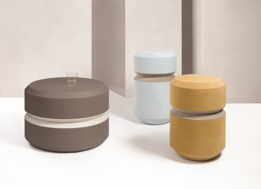 Giobagnara x Stephane Parmentier Yoyo Stool | Bold volumes inspired by Art Deco and Kubrick's Space Odyssey | Versatile as stools or side tables, making them statement pieces for various spaces | Carved motif showcases exceptional craftsmanship and execution | Home Decor and Furniture | 2Jour Concierge, your luxury lifestyle shop