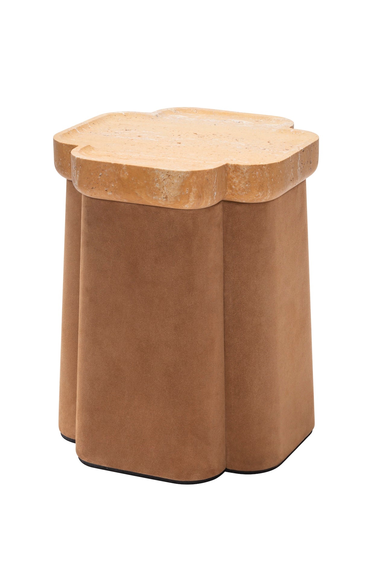 Giobagnara × Stéphane Parmentier Palladio | Side Tables: Suede leather bases with sculptural travertine tops in a selection of natural finishes, merging timeless elegance with modern sensibility | Furniture / Side Tables + Bar Tables | 2Jour Concierge, your luxury lifestyle shop | luxury interiors, hospitality décor, elegant living, boutique hotels, refined lifestyle, yacht décor, office décor, designer furniture