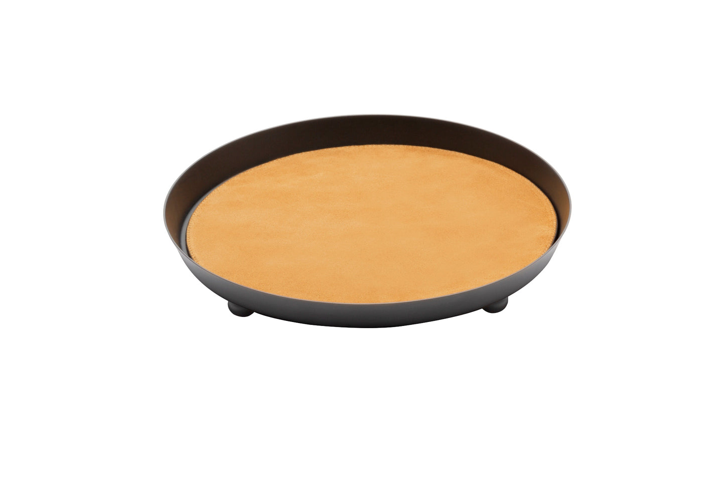 Monza Metal Valet Tray With Removable Leather Placemat Round Medium