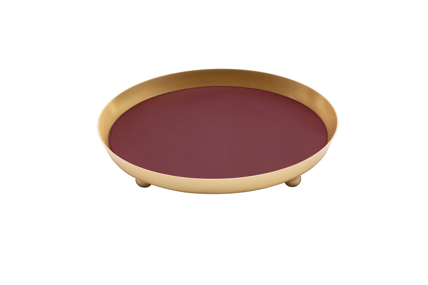 Monza Metal Valet Tray With Removable Leather Placemat Round Medium