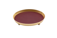 Monza Metal Valet Tray With Removable Leather Placemat Round Medium