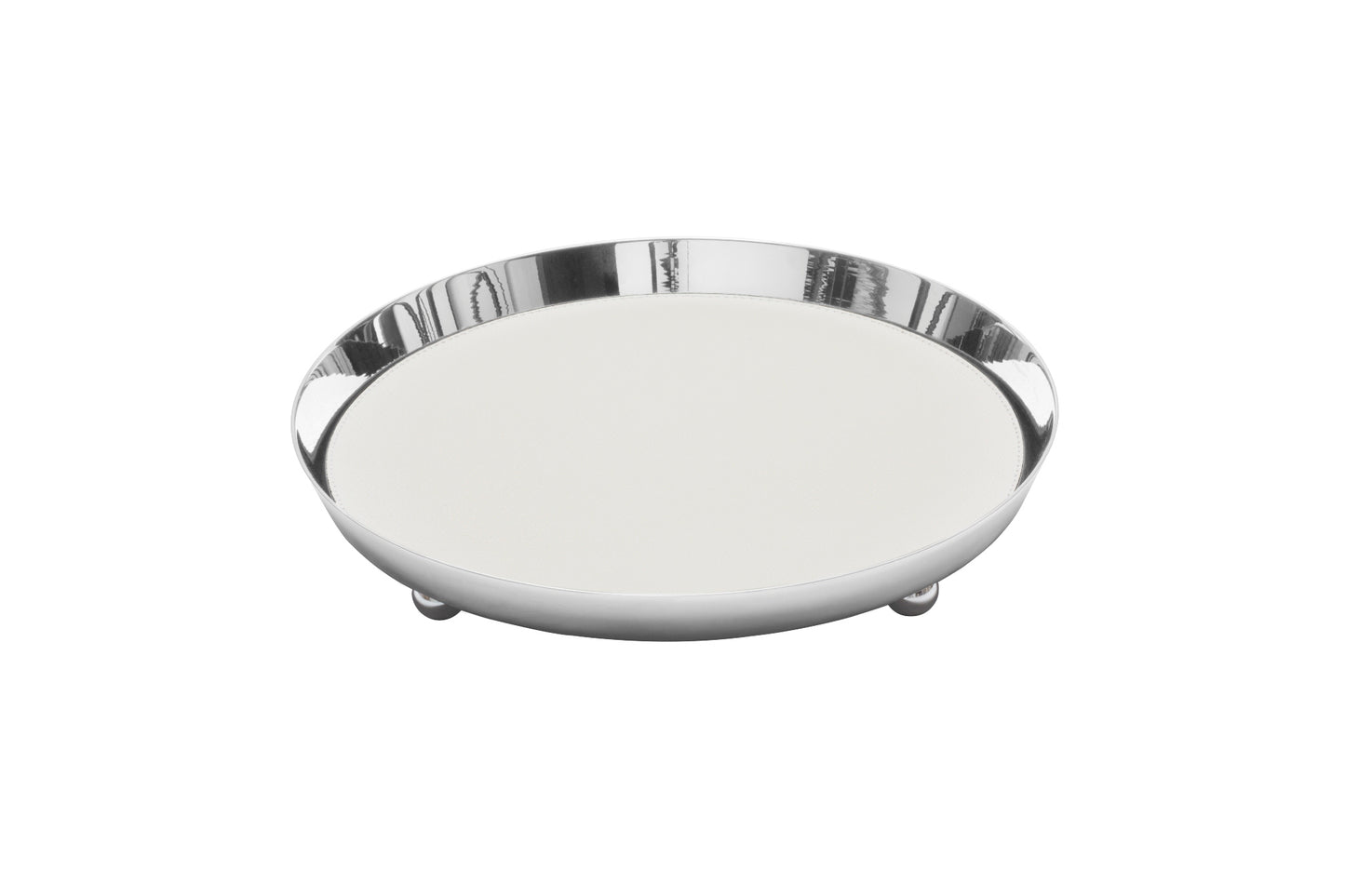 Monza Metal Valet Tray With Removable Leather Placemat Round Medium