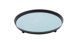 Monza Metal Valet Tray With Removable Leather Placemat Round Large