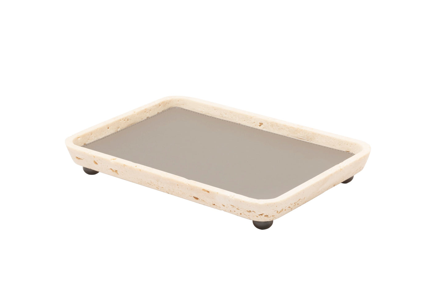 Plateau de rangement Monza en métal avec set de table amovible en cuir, petit format rectangulaire