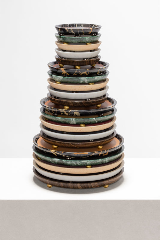 Monza Marble Valet Tray, Round S with Removable Leather Placemat