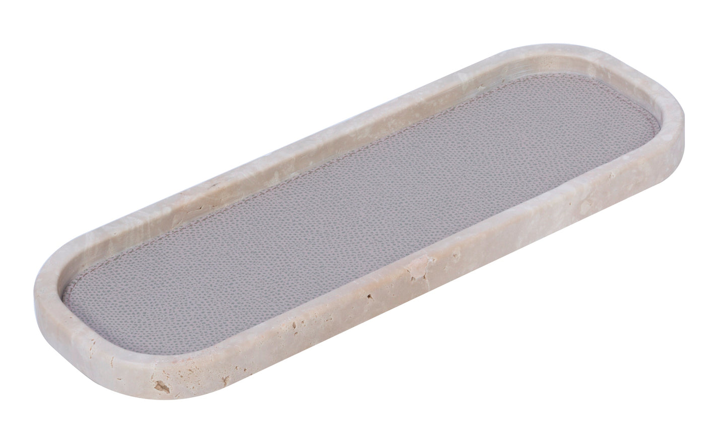 Giobagnara Polo Marmo Stackable Valet Tray Long Rectangular | Marble Piece with Leather Insert and Bottom in Suede | Each Piece Offers a Unique Stone Pattern | Stylish and Stackable Home Organization | Explore a Range of Luxury Home Decor at 2Jour Concierge, #1 luxury high-end gift & lifestyle shop