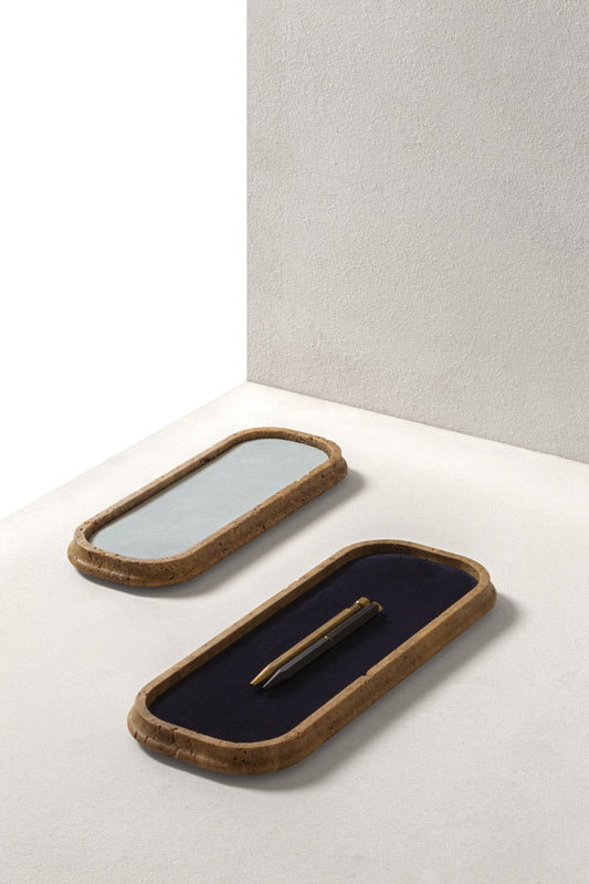 Giobagnara | Rodi Marble Valet Tray: Travertine marble with removable leather insert, available in different shapes and sizes | Decor / Valet Trays | 2Jour Concierge, your luxury lifestyle shop | natural stone, Italian craftsmanship, refined organization, timeless design