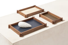 Structura Leather & Walnut Wood Valet Tray Rectangular
