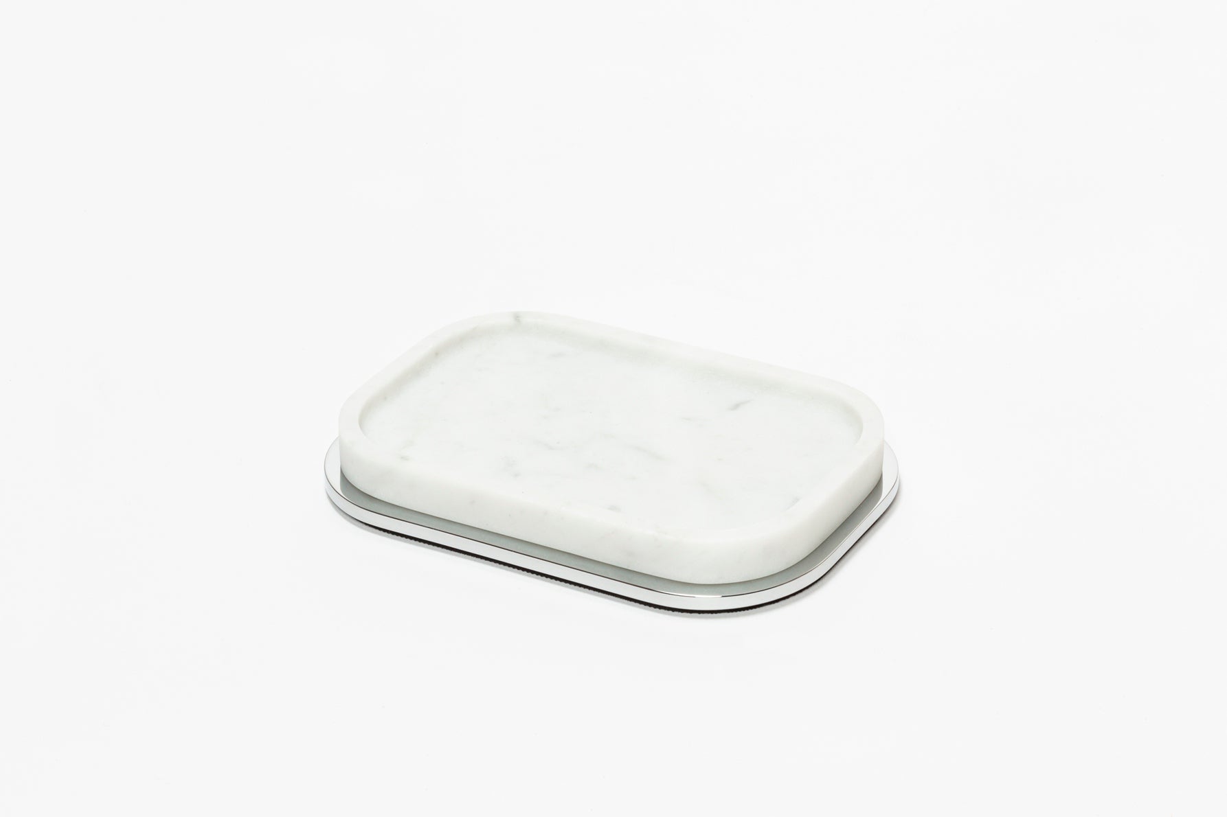 Giobagnara Polo Marble Valet Tray | Marble Structure with Brass Base Frame | Non-Slip Waterproof Rubber Base | Part of Polo Marble Bathroom Set | Iconic Silhouette with Rounded Corners | Unique and Exclusive Design | Explore the Polo Marble Bathroom Collection at 2Jour Concierge, #1 luxury high-end gift & lifestyle shop