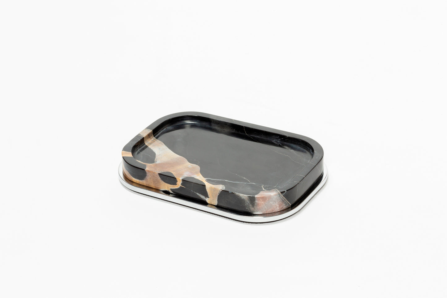 Giobagnara Polo Marble Valet Tray | Marble Structure with Brass Base Frame | Non-Slip Waterproof Rubber Base | Part of Polo Marble Bathroom Set | Iconic Silhouette with Rounded Corners | Unique and Exclusive Design | Explore the Polo Marble Bathroom Collection at 2Jour Concierge, #1 luxury high-end gift & lifestyle shop
