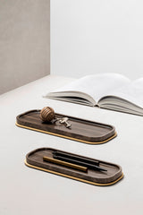 Positano Marble Long Rectangular Valet Tray with Brass Base Frame