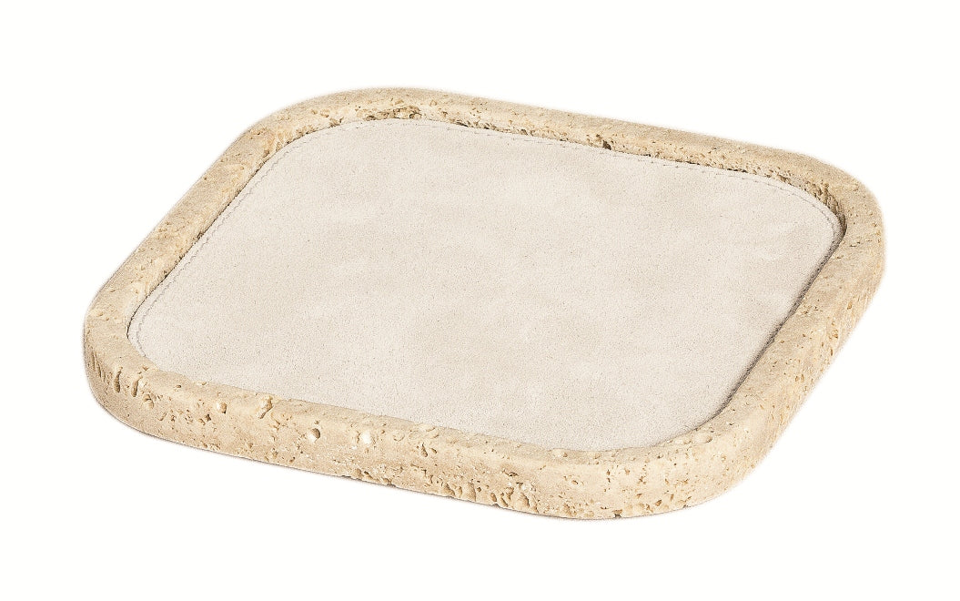 Giobagnara Polo Marmo Stackable Valet Tray Square | Marble Piece with Leather Insert and Bottom in Suede | Each Piece Offers a Unique Stone Pattern | Stylish and Stackable Home Organization | Explore a Range of Luxury Home Decor at 2Jour Concierge, #1 luxury high-end gift & lifestyle shop