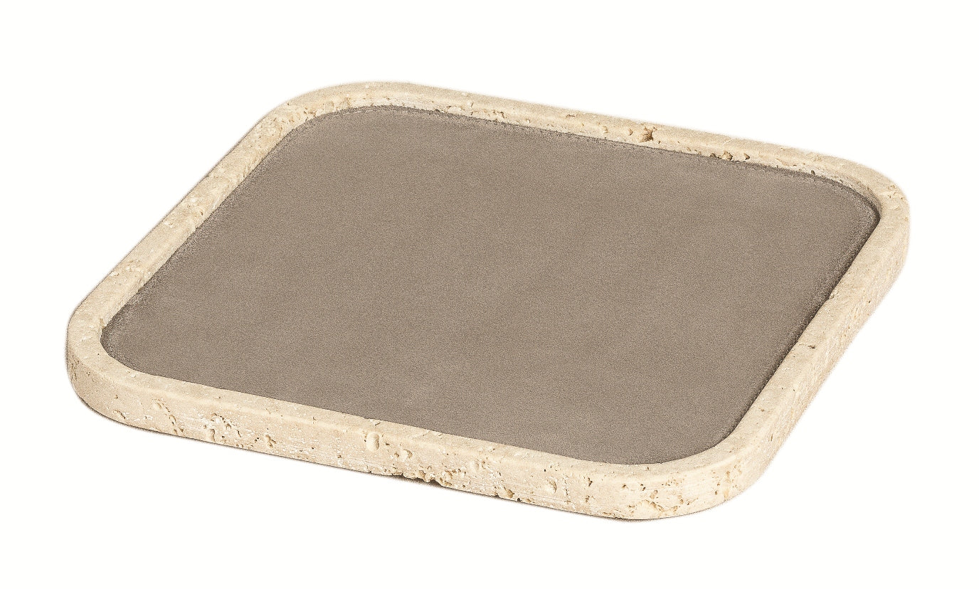 Giobagnara Polo Marmo Stackable Valet Tray Square | Marble Piece with Leather Insert and Bottom in Suede | Each Piece Offers a Unique Stone Pattern | Stylish and Stackable Home Organization | Explore a Range of Luxury Home Decor at 2Jour Concierge, #1 luxury high-end gift & lifestyle shop