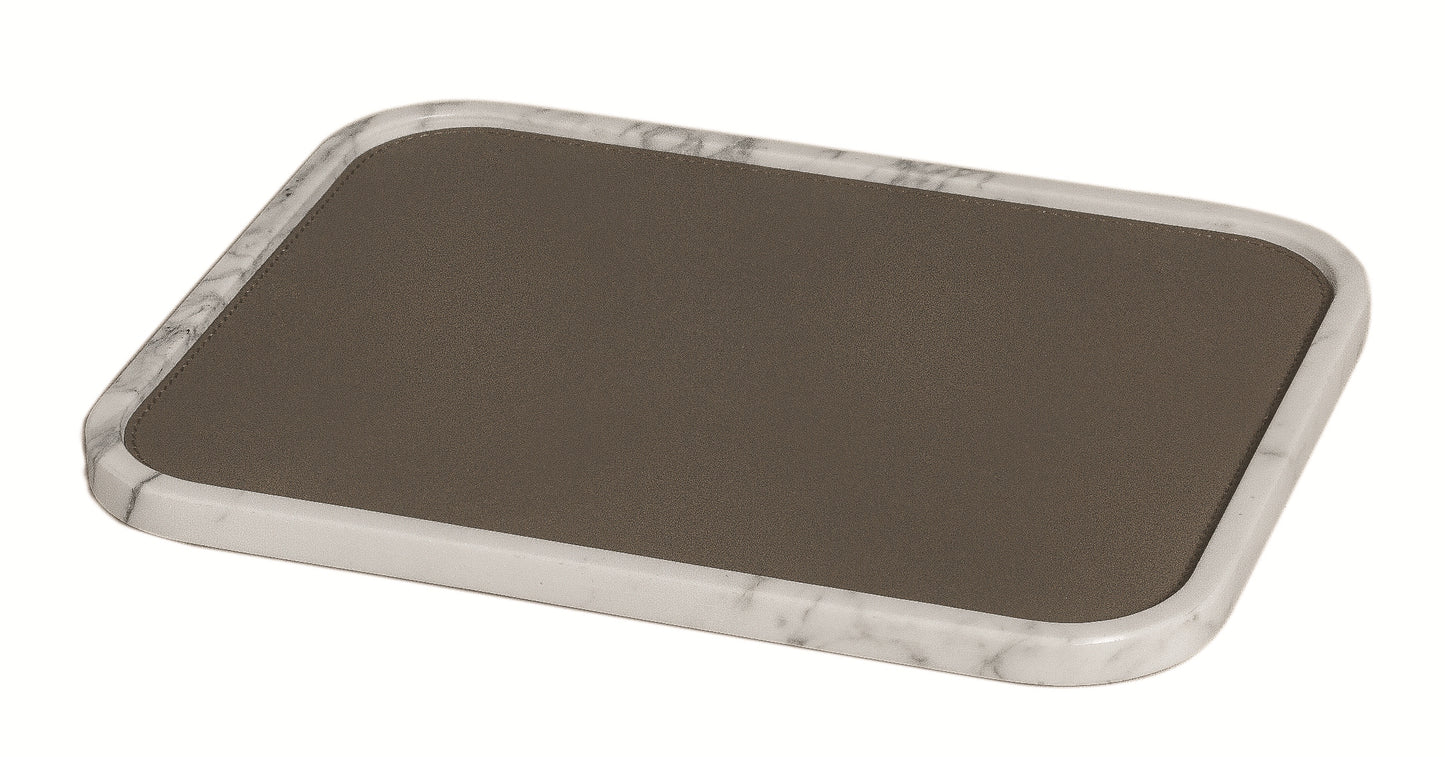 Giobagnara Polo Marmo Stackable Valet Tray Rectangular | Marble Piece with Leather Insert and Bottom in Suede | Each Piece Offers a Unique Stone Pattern | Stylish and Stackable Home Organization | Explore a Range of Luxury Home Decor at 2Jour Concierge, #1 luxury high-end gift & lifestyle shop