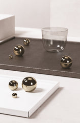 x Stephane Parmentier Champagne Leather-Covered Tray Square with Golden Spheres
