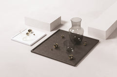 x Stephane Parmentier Champagne Leather-Covered Valet Tray Square with Golden Spheres