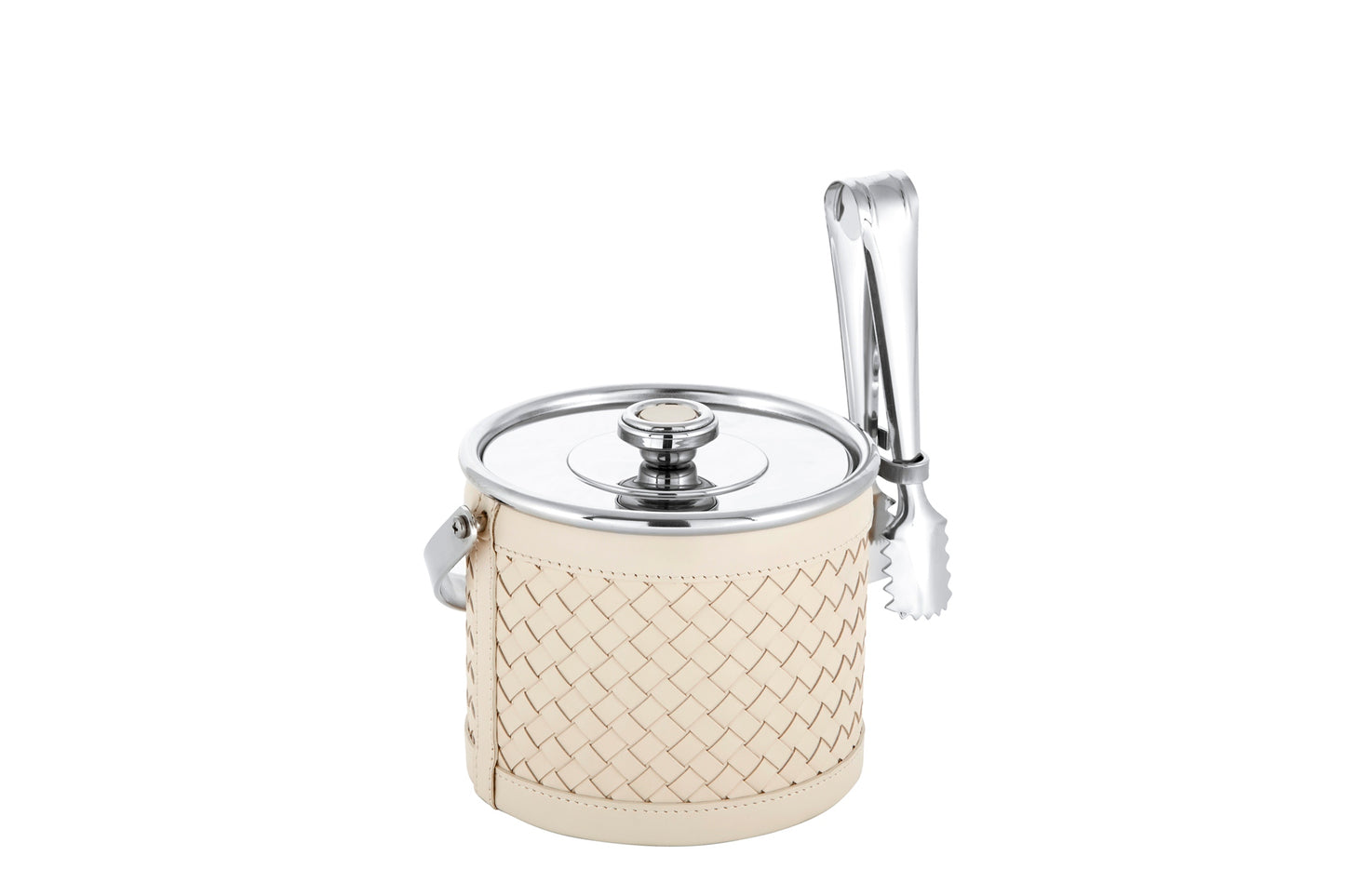 Menfi Handwoven Leather Ice Bucket by Riviere | Stainless steel structure | Covered with handwoven leather | Barware and Ice Buckets | 2Jour Concierge, your luxury lifestyle shop