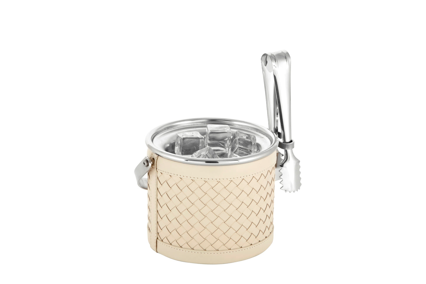 Menfi Handwoven Leather Ice Bucket by Riviere | Stainless steel structure | Covered with handwoven leather | Barware and Ice Buckets | 2Jour Concierge, your luxury lifestyle shop