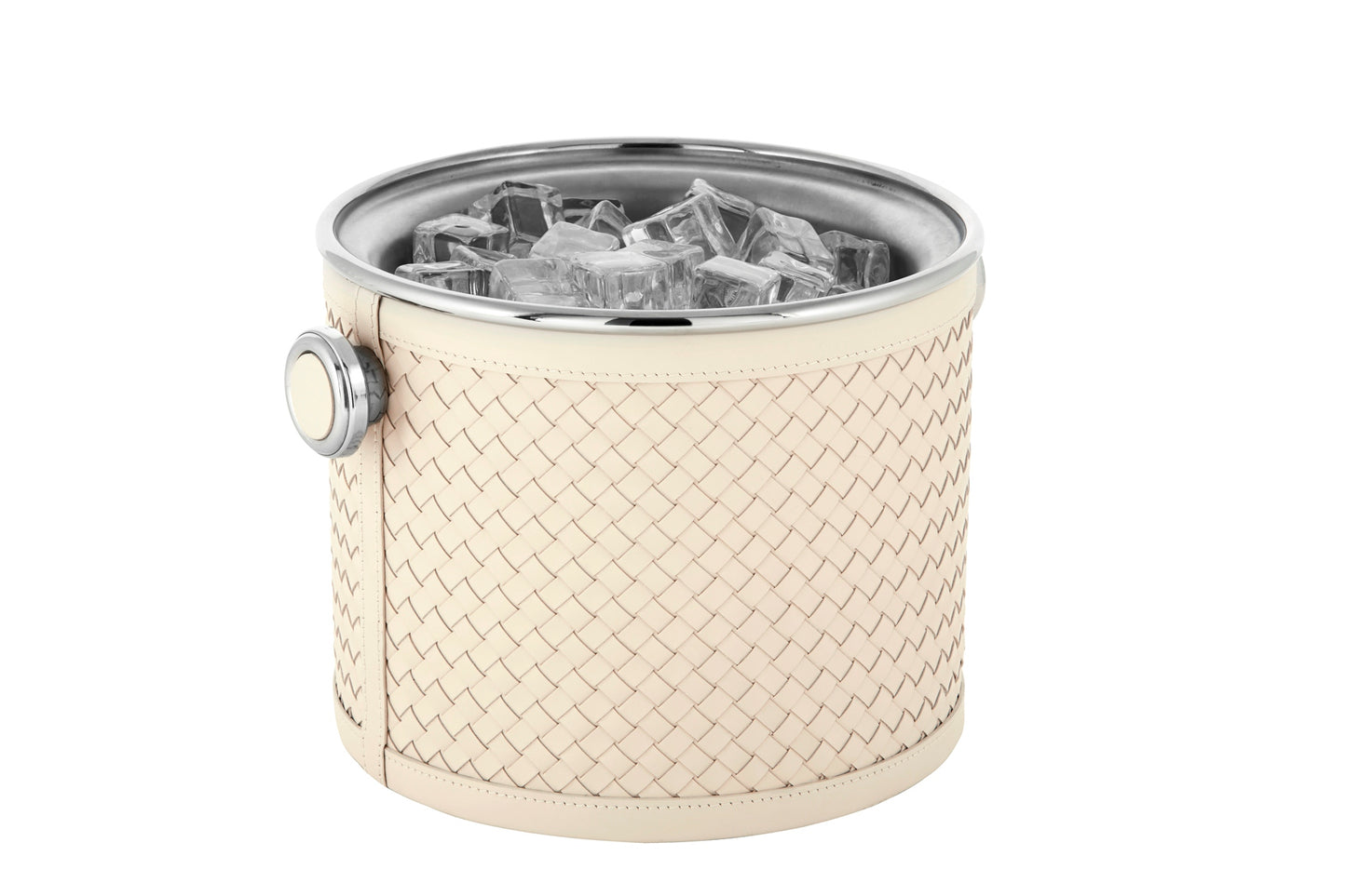 Menfi Handwoven Leather Ice Bucket by Riviere | Stainless steel structure | Covered with handwoven leather | Barware and Ice Buckets | 2Jour Concierge, your luxury lifestyle shop