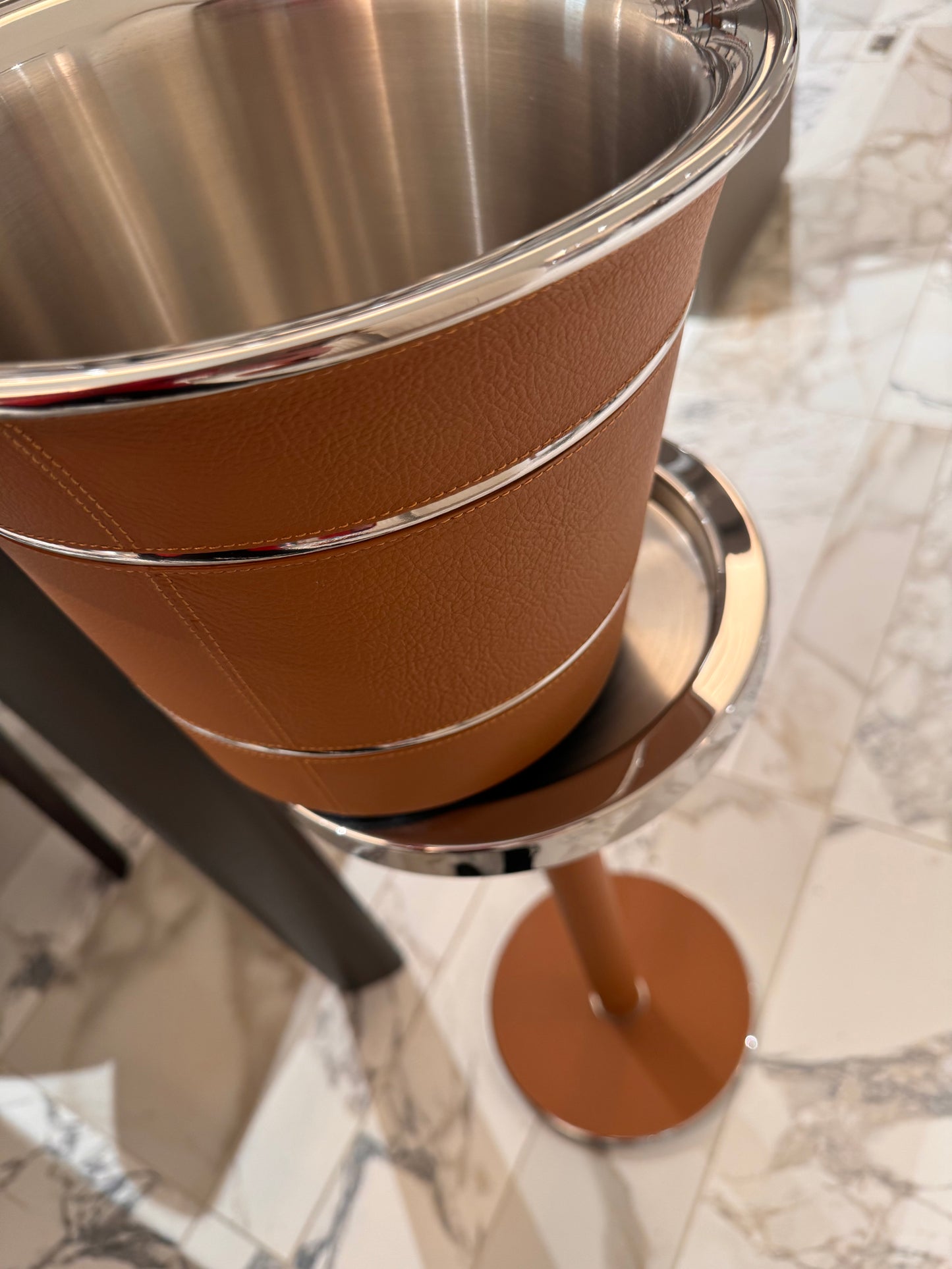 x Poltrona Frau Leather-Covered Steel Champagne Bucket