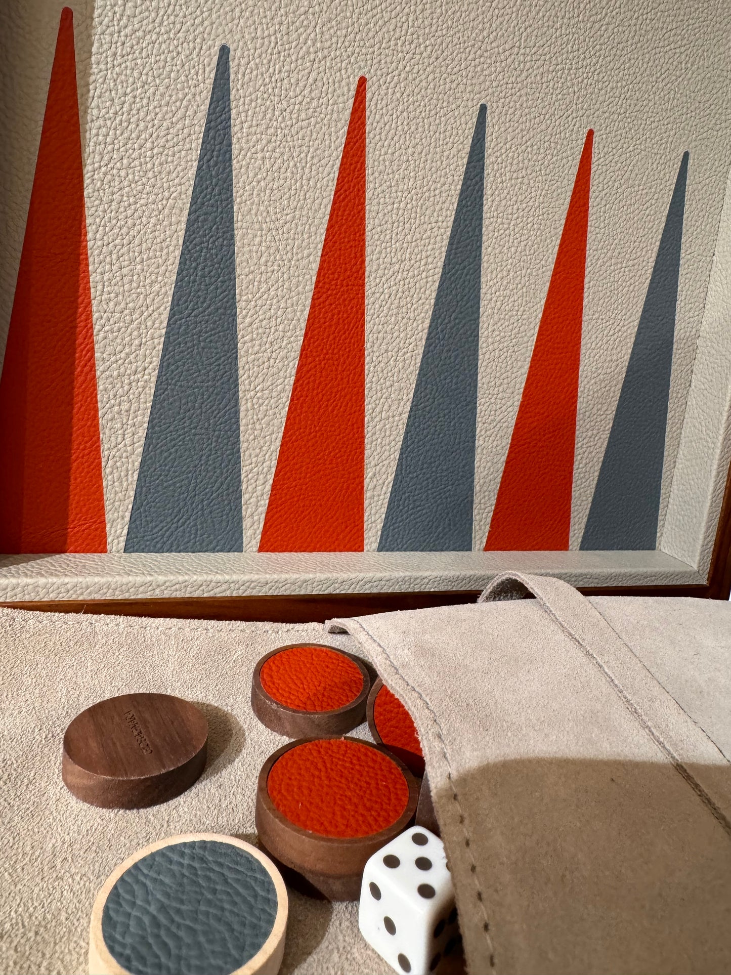 x Poltrona Frau Jeu de backgammon en bois de noyer recouvert de cuir